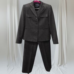 Evan Picone Charcoal/White Heringbone PantSuit Blazer/Trousers